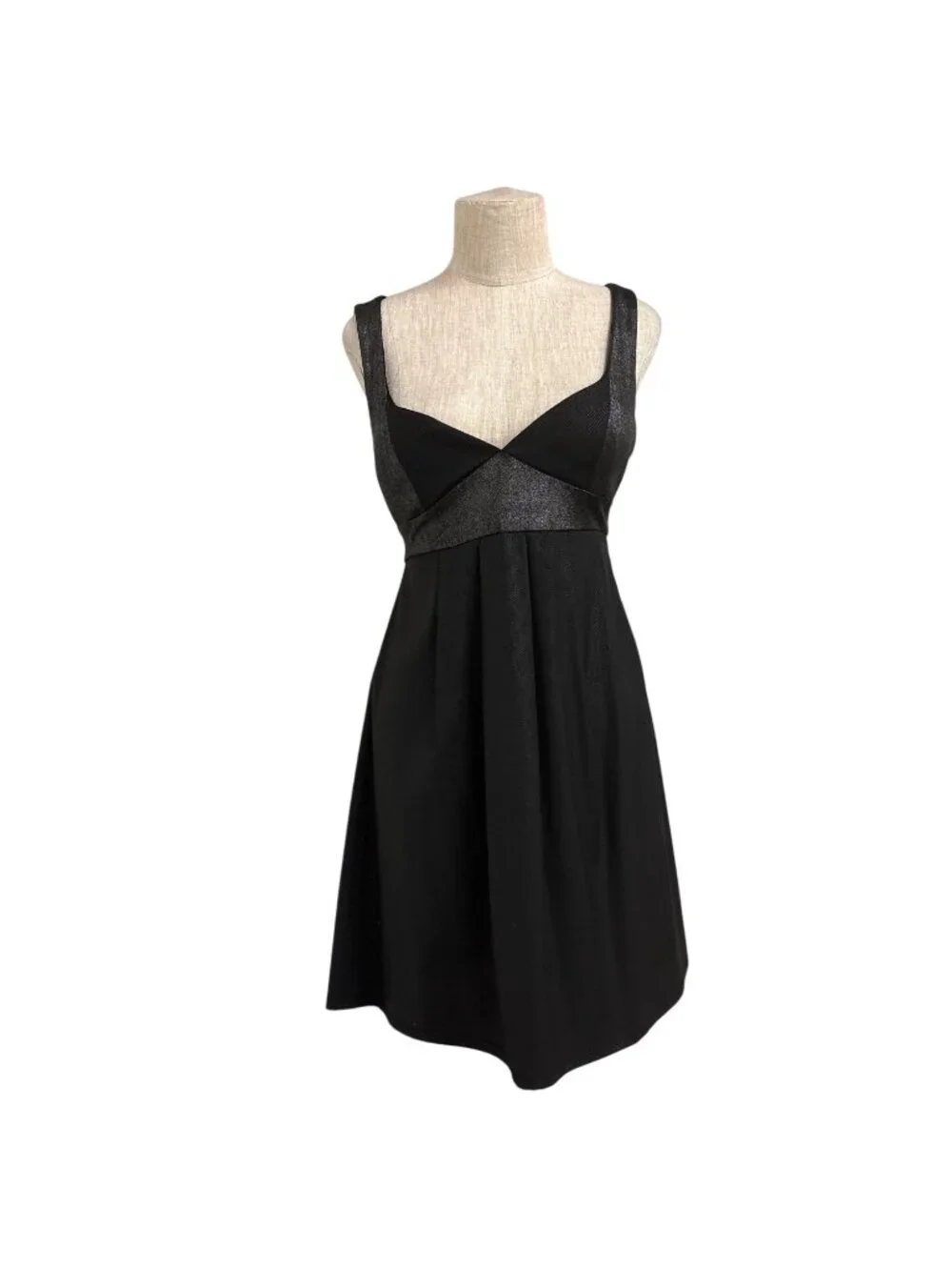 Max Rave Black Metallic Silver Empire Waist Dress With Tie-Back Design Size S - Picture 3 of 11